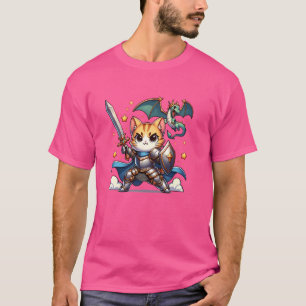 Camiseta Armadura de Cavaleiro Medieval Caça Dragão Gato Re