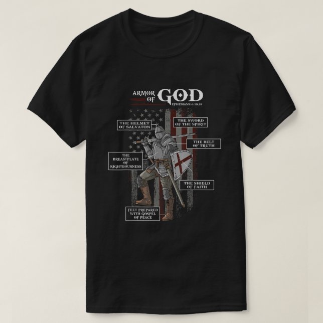 Camiseta Armadura de Deus Ephesianos Bíblia Verso Legal Rel (Frente do Design)