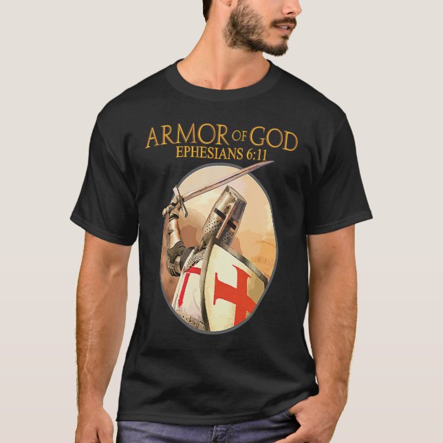 Camiseta Armadura de Deus Ephesianos Bíblia Verso Religioso (Frente)