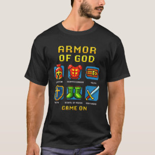 Camiseta Armadura de Deus Pixel Fé Jogo de Vídeo Cristão Ga