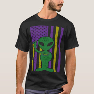 Camiseta Armamento da Bandeira do EUA Mardi Gras Vestindo a