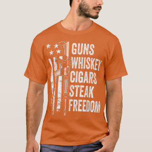 Camiseta Armas Whiskey Charutos Steak LiberdadeUSA Sinaliza
