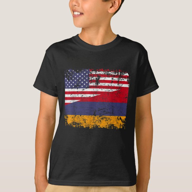 Camiseta ARMENIAN ROOTS Half American Flag USA ARMENIA FLAG (Frente)