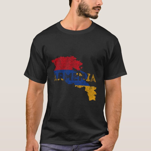 Camiseta Armênio - Mapa e Sinalizador Souvenir Afetou Armên (Frente)
