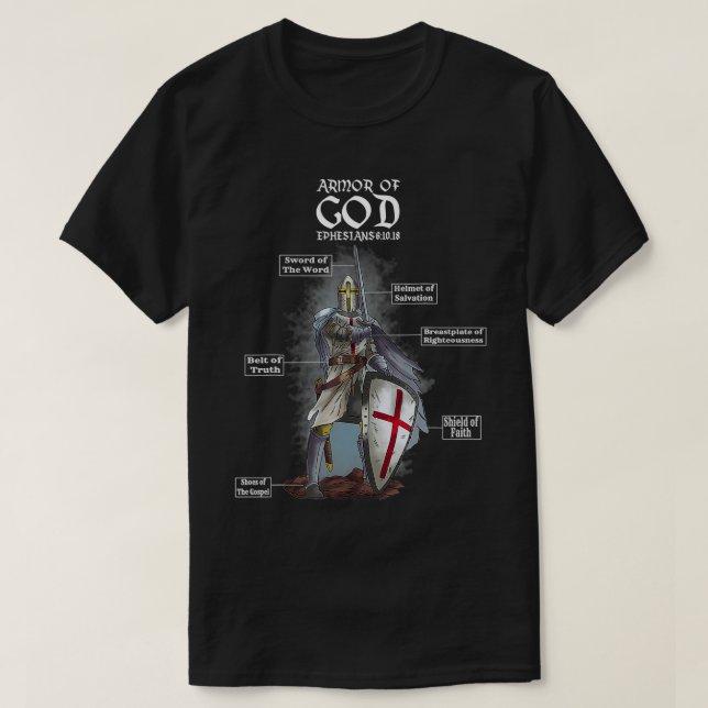 Camiseta Armor de Deus Ephesianos 6 10 18 Verso Bíblia (Frente do Design)