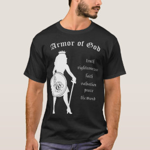 Camiseta Armor de Deus Forte Bíblia de escudo da mulher