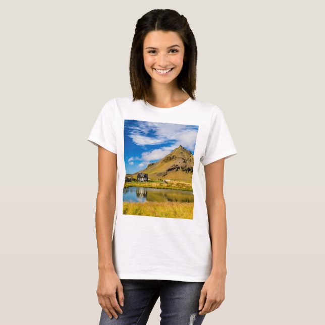 Camiseta Arnarstapi Amtmansshus E Monte Stapafell, Islândia (Frente Completa)