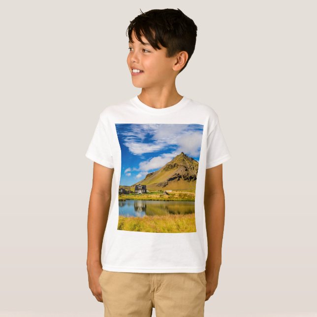 Camiseta Arnarstapi Amtmansshus E Monte Stapafell, Islândia (Frente Completa)