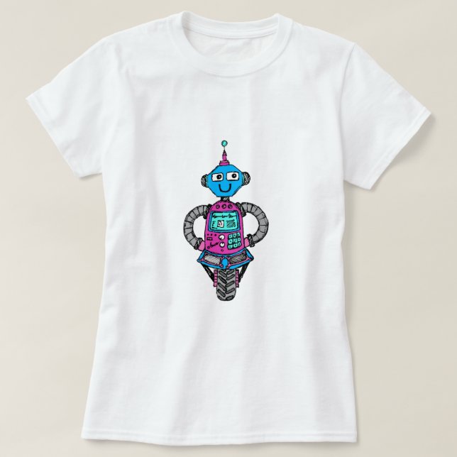 Camiseta Arnie Robot: Rosa e Azul (Frente do Design)