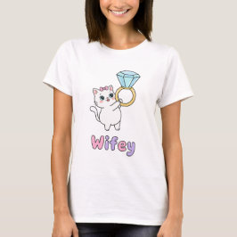 Camiseta Aro Kawaii Gatinho com Aliança de Noiva Fofa Casam