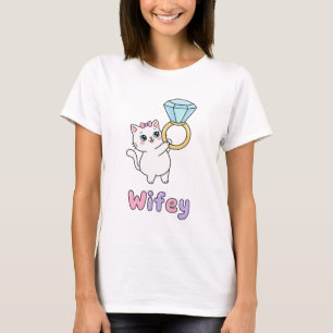 Camiseta Aro Kawaii Gatinho com Aliança de Noiva Fofa Casam