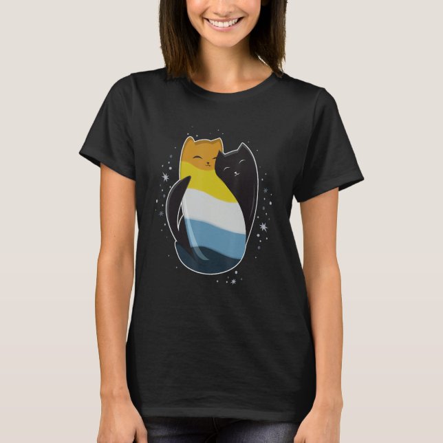 Camiseta Aroace Cat LGBT Asexual Aromantic Pride Flag Yin Y (Frente)