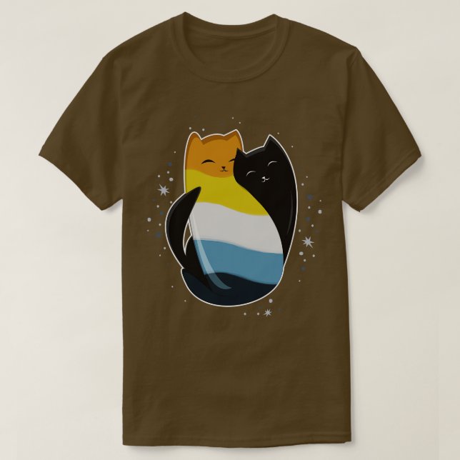 Camiseta Aroace Cat LGBT Orgulho Aromântico Asexual Sinaliz (Frente do Design)