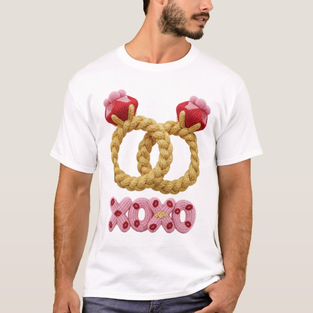 Camiseta Arochos anéis de casamento de tricô e design de ab (Frente)