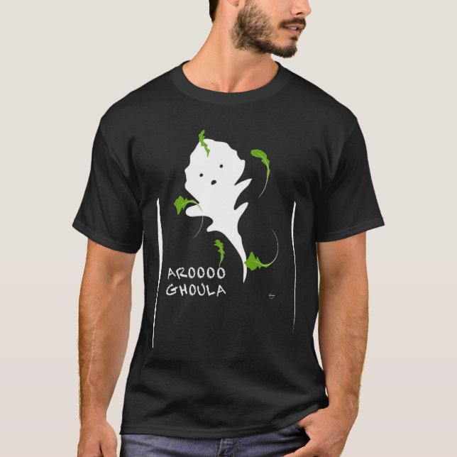 Camiseta AROOOGHOULA o fantasma do Dia das Bruxas da rúcula (Frente)