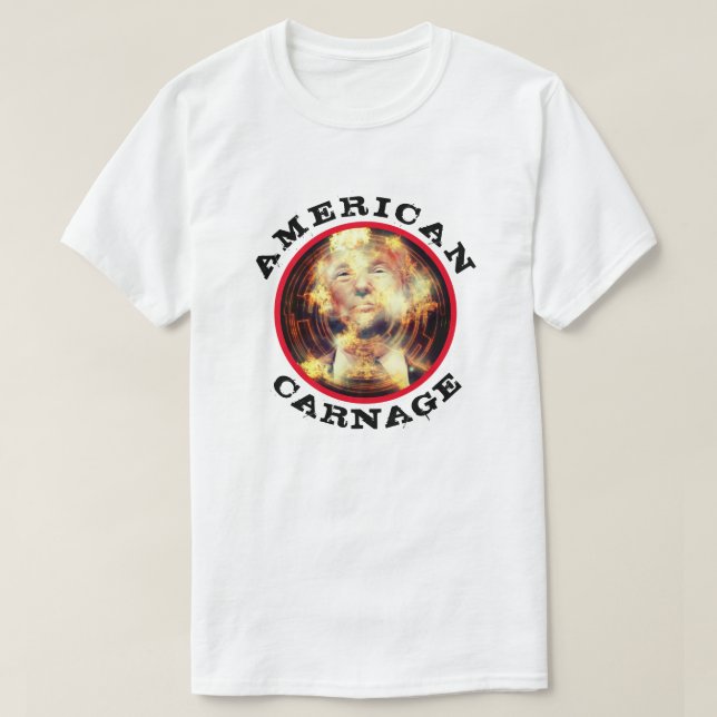 Camiseta Arqueação Americana com Trump Flaming (Frente do Design)