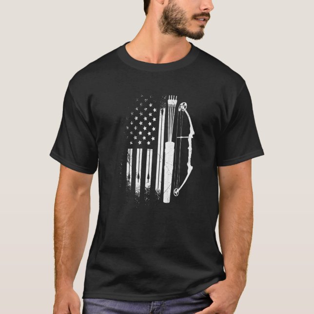 Camiseta Arqueiro Dos Eua Flag Archer Compound Arco 1 (Frente)