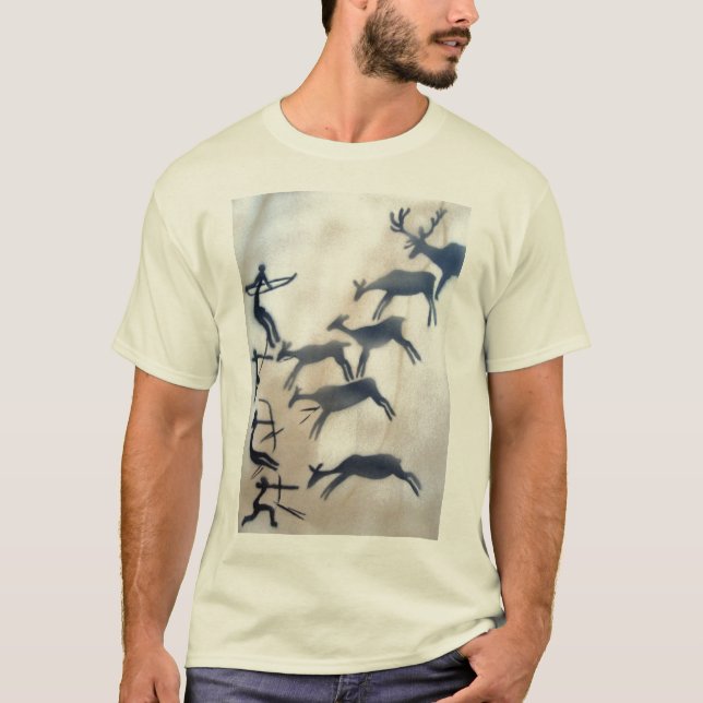 Camiseta Arqueiros e cervos da pintura de caverna (Frente)