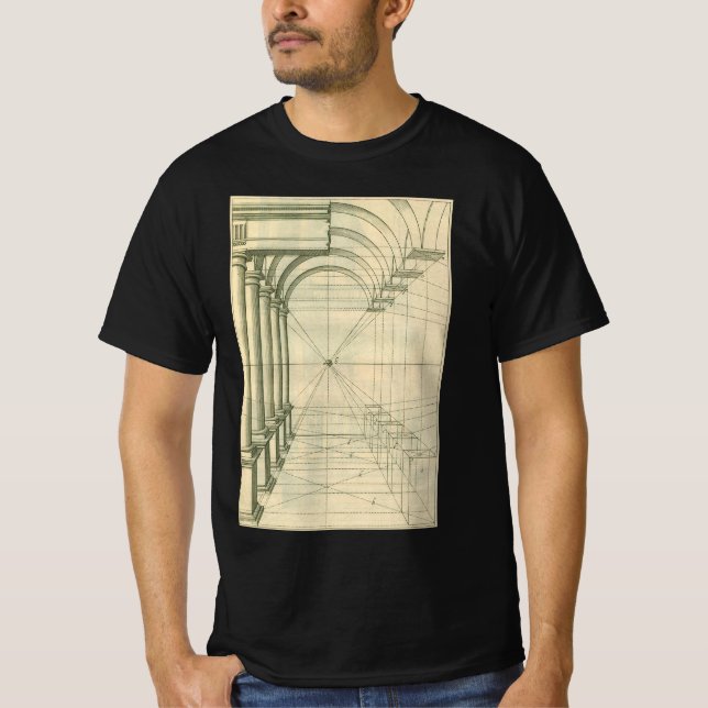 Camiseta Arquitetura Vintage, Arches Colunas Perspectiva (Frente)