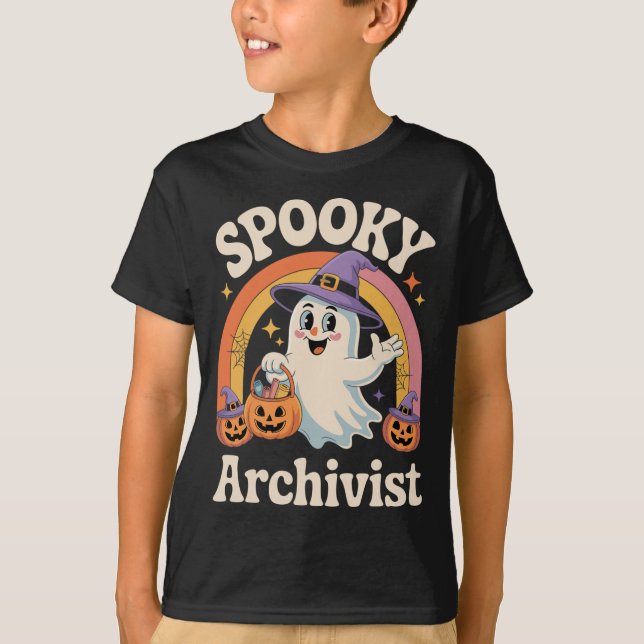 Camiseta Arquivista Cute Ghost Pumpkin Archives Hallo (Frente)