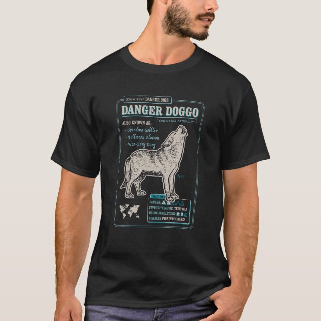 Camiseta Arquivo de Fato do Lobo Engraçado - Perigo Doggo 1 (Frente)