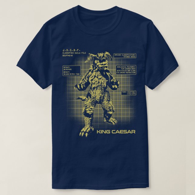 CAMISETA ARQUIVOS KAIJU DO KING CAESAR (Frente do Design)