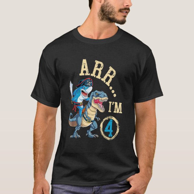 Camiseta ARR I M 4 Birthday Pirate Birthday - Dinossauro de (Frente)