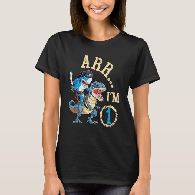 Camiseta ARR I'M 1 Birthday Pirate Birthday Shark Dinossaur (Frente)