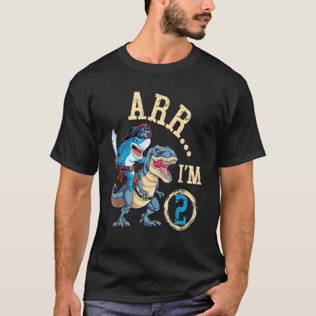 Camiseta ARR I'M 2 Birthday Pirate Birthday Shark Dinossaur (Frente)