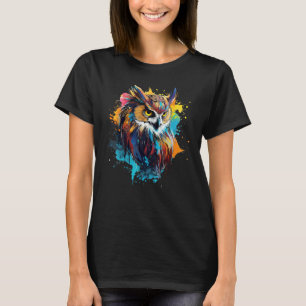 Camiseta Arranjo Colorido, Arte Eurasiana Eagle Owl Lover