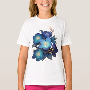 Camiseta Arranjo Floral Azul Lindo Aquarela