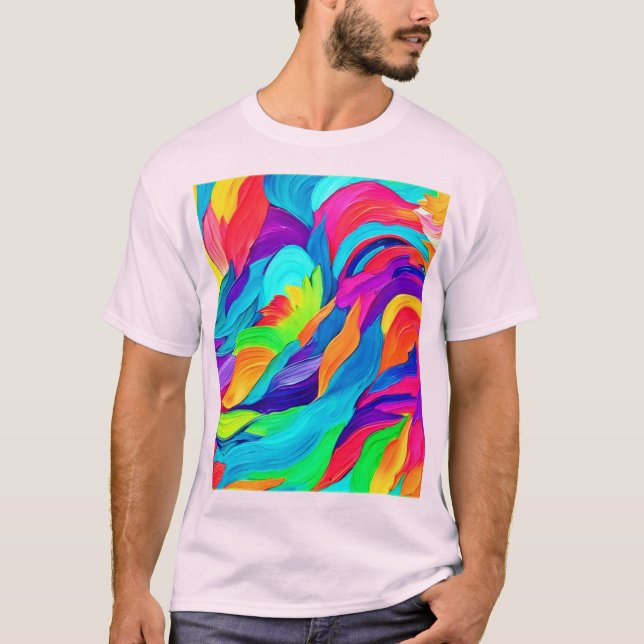 Camiseta Arranque Arco-Íris Vibrante Abstrato (Frente)