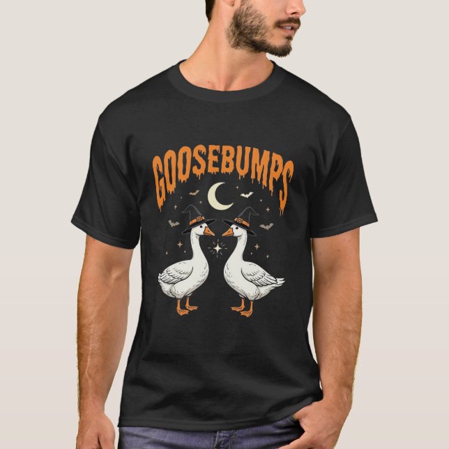 Camiseta Arrepios de Bruxas de Halloween de Gansos Design V (Frente)