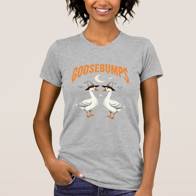 Camiseta Arrepios de Bruxas de Halloween de Gansos Design V (Frente)