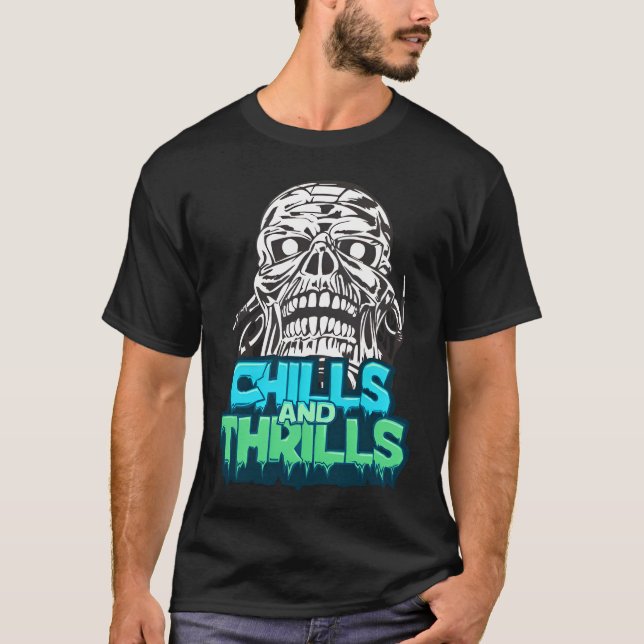 Camiseta Arrepios e emoções Horror de Halloween com Gráfico (Frente)