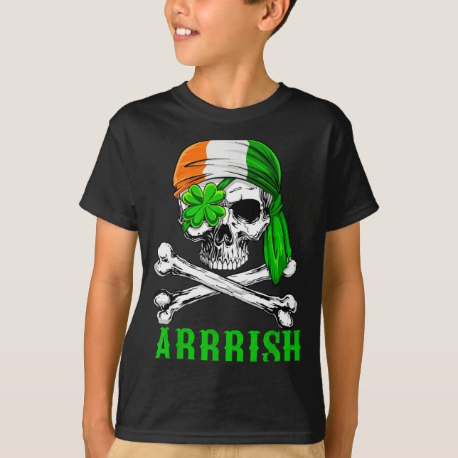 Camiseta Arrish Irish Rate Skull St Patricks Day Clover Gif (Frente)