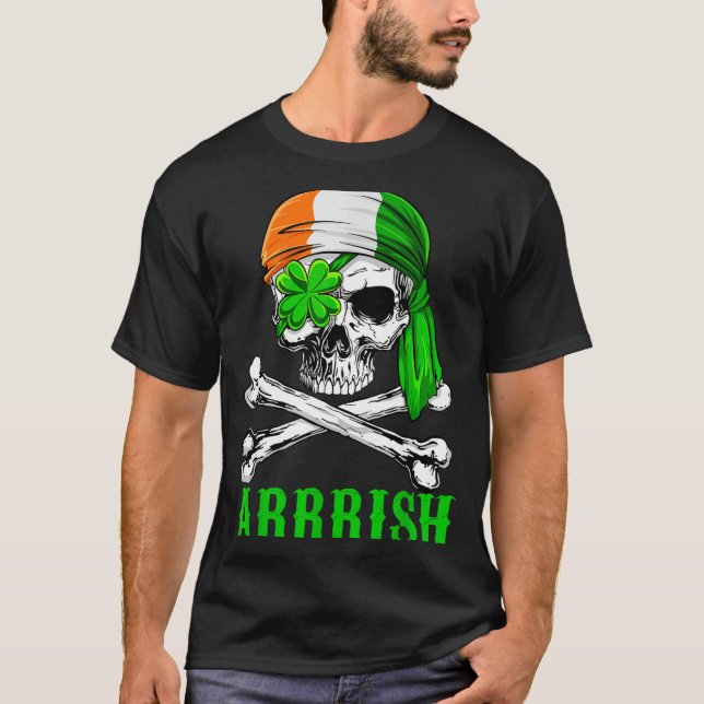 Camiseta Arrish Irish Rate Skull St Patricks Day Clover Gif (Frente)
