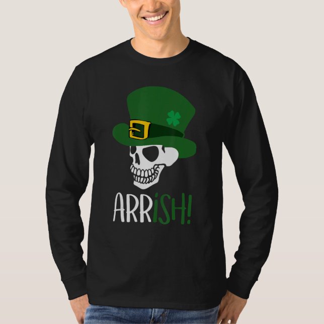 Camiseta Arrish Pirate Skeleton Funny Dia de São Patrício H (Frente)