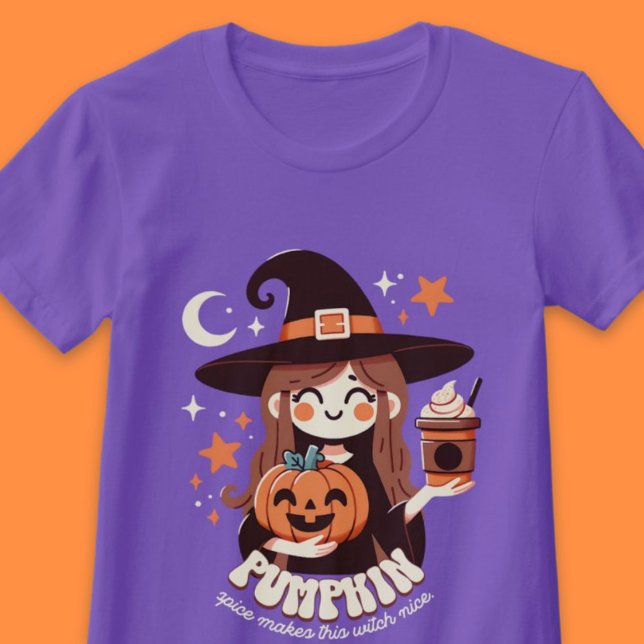 Camiseta Arroz Pumpkin Faz esta Bruxa Belo Halloween Bonito (Pumpkin Spice Makes this Witch Nice Cute Halloween T-Shirt)