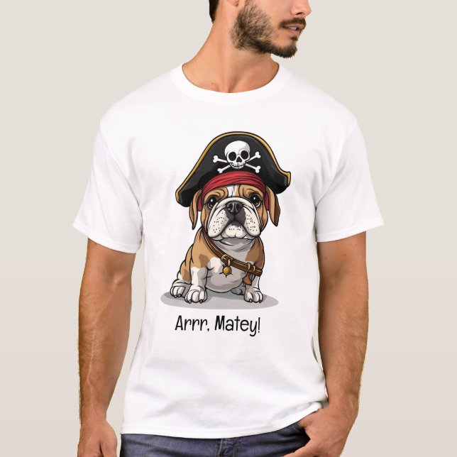 Camiseta Arrr Matey Pirate English Bulldog Skull Crossbones (Frente)