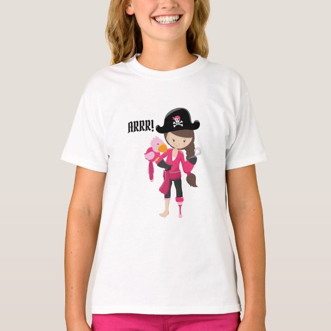 Camiseta ARRR! Papagaio-Rosa-Rosa-Rosa-Bonito-Pirata (Frente)