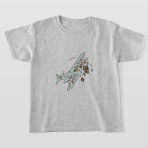 Camiseta Art Deco Bi-planes - texto azul sem texto.