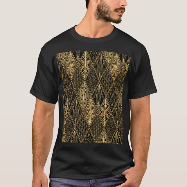 Camiseta Art Deco Black Dourado Elegance (Frente)