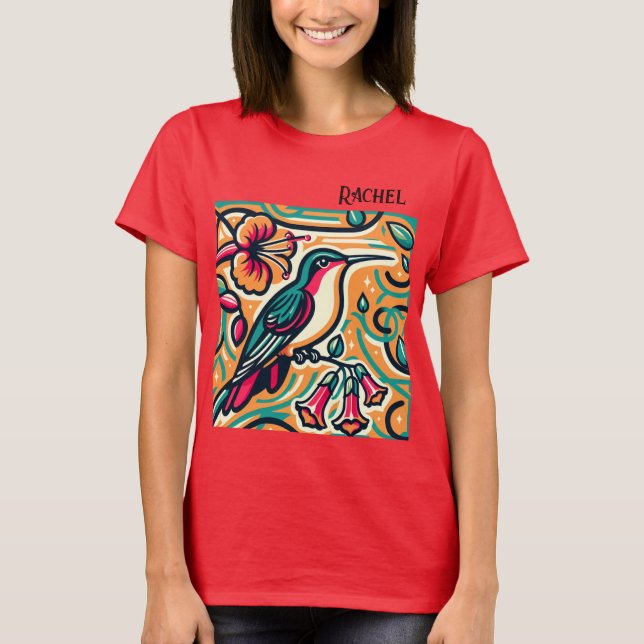 Camiseta Art Deco Hummingbird Mulheres (Frente)