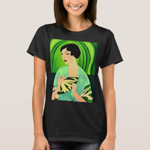 Camiseta Art Deco Lady with a Fan Green