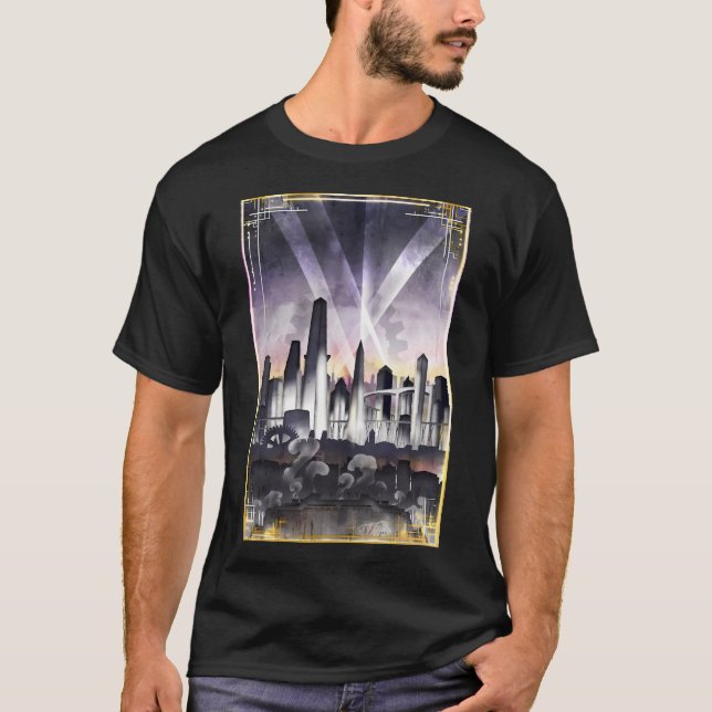 Camiseta Art Deco Metropolis - Steampunk Vintage City Skyli (Frente)