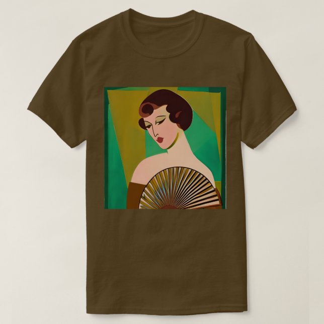 Camiseta Art Deco Modern Lady with a Fan (Frente do Design)