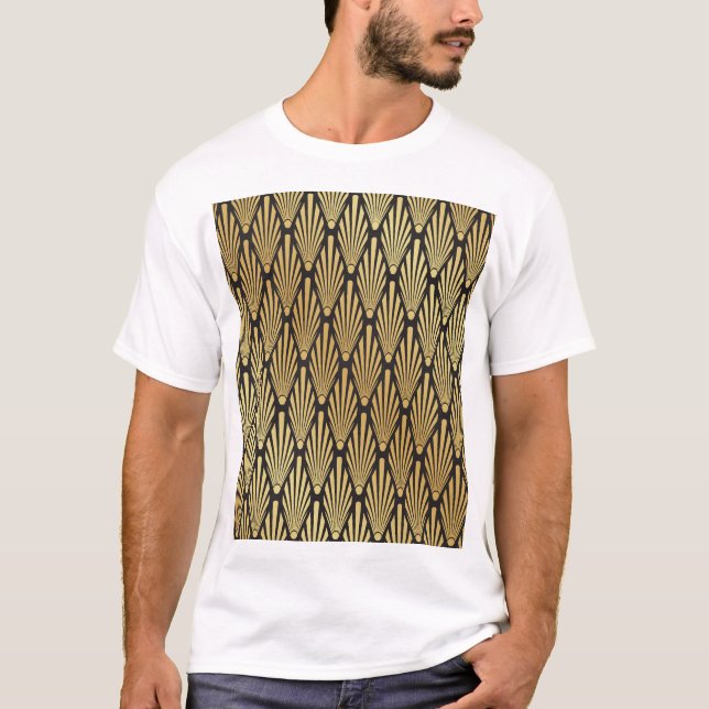 Camiseta Art Deco Palms: Preto Dourado. (Frente)