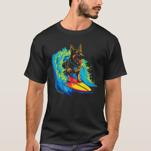 Camiseta Art German Shepherd Dog Cool Surf (Frente)