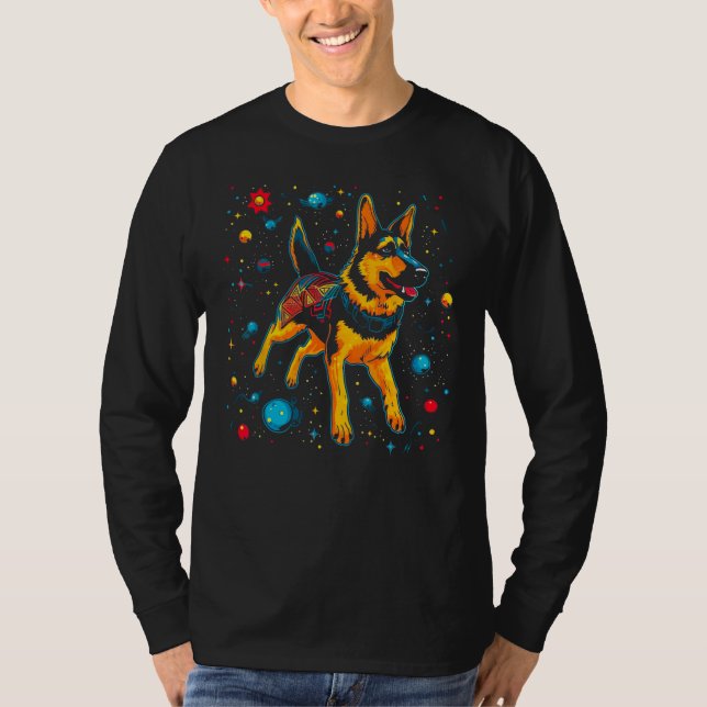 Camiseta Art German Shepherd Dog Outer Space Galaxy (Frente)